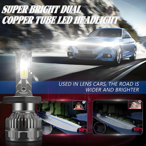 Ampoule LED H4 pour phare de voiture, 50 W, 6 000 lm, 6 000 K, double tube en cuivre (couleur pistolet), lot de 2 SH204A1831-010